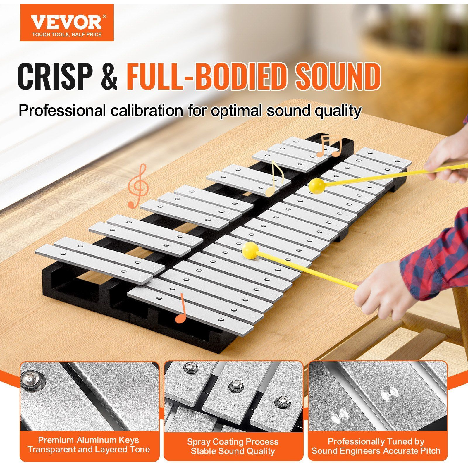 VEVOR 30 Note Glockenspiel Xylophone Bell Kit, Percussion Instrument with Mallets, Drum Sticks and Carrying Bag, Professional Glockenspiel Xylophone Percussion Instrument Set for Students & Adults