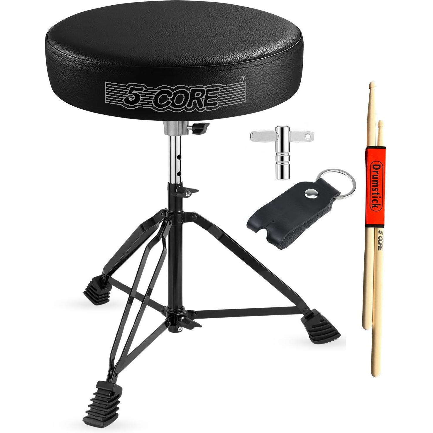 5 CORE Drum Throne Padded Guitar Stool Height Adjustable Music Chair Seat Universal for Adults & Kids with Anti Slip Rubber Feet - DS BLKCH BLK
