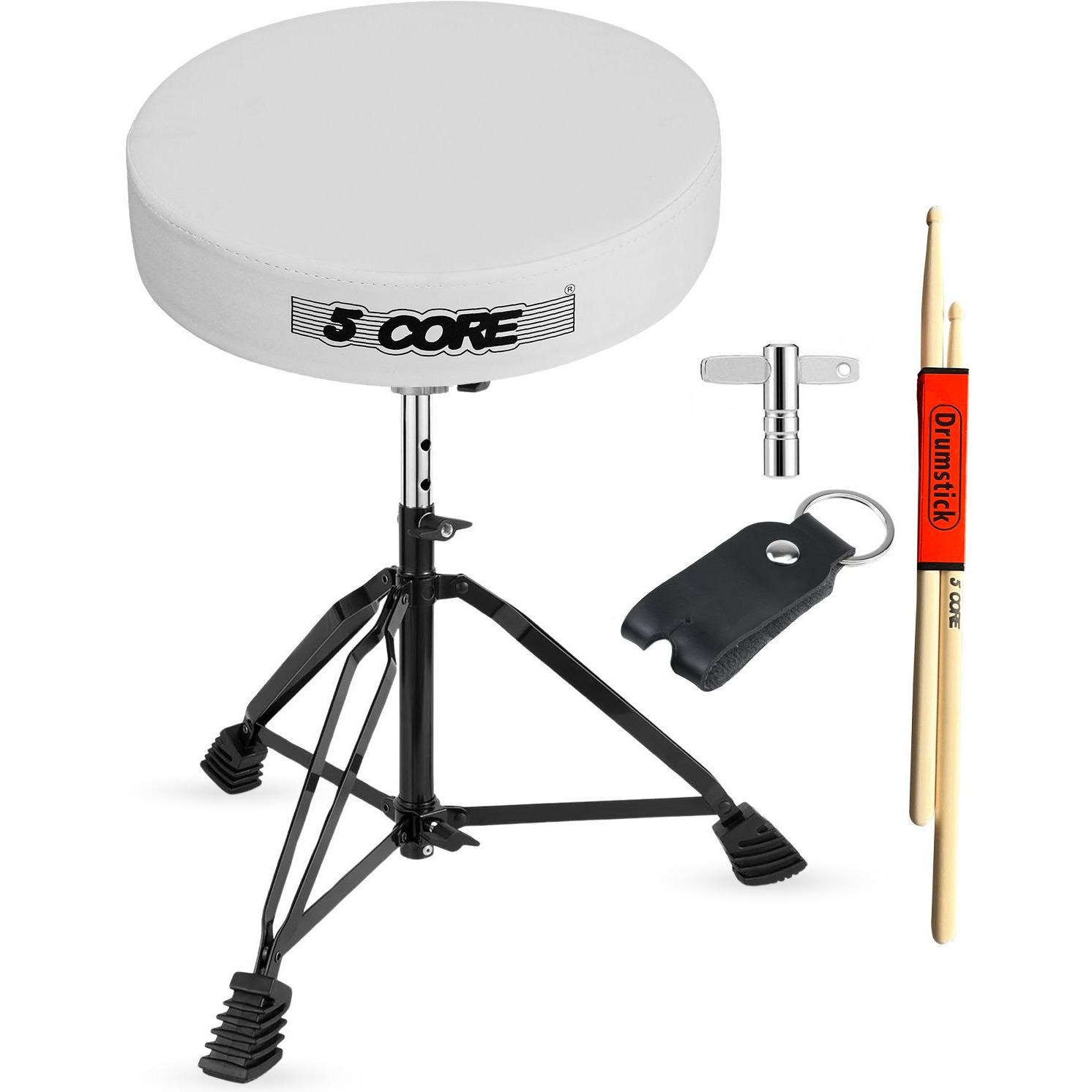 5 CORE Drum Throne Padded Guitar Stool Height Adjustable Music Chair Seat Universal for Adults & Kids with Anti Slip Rubber Feet - DS BLKCH WH