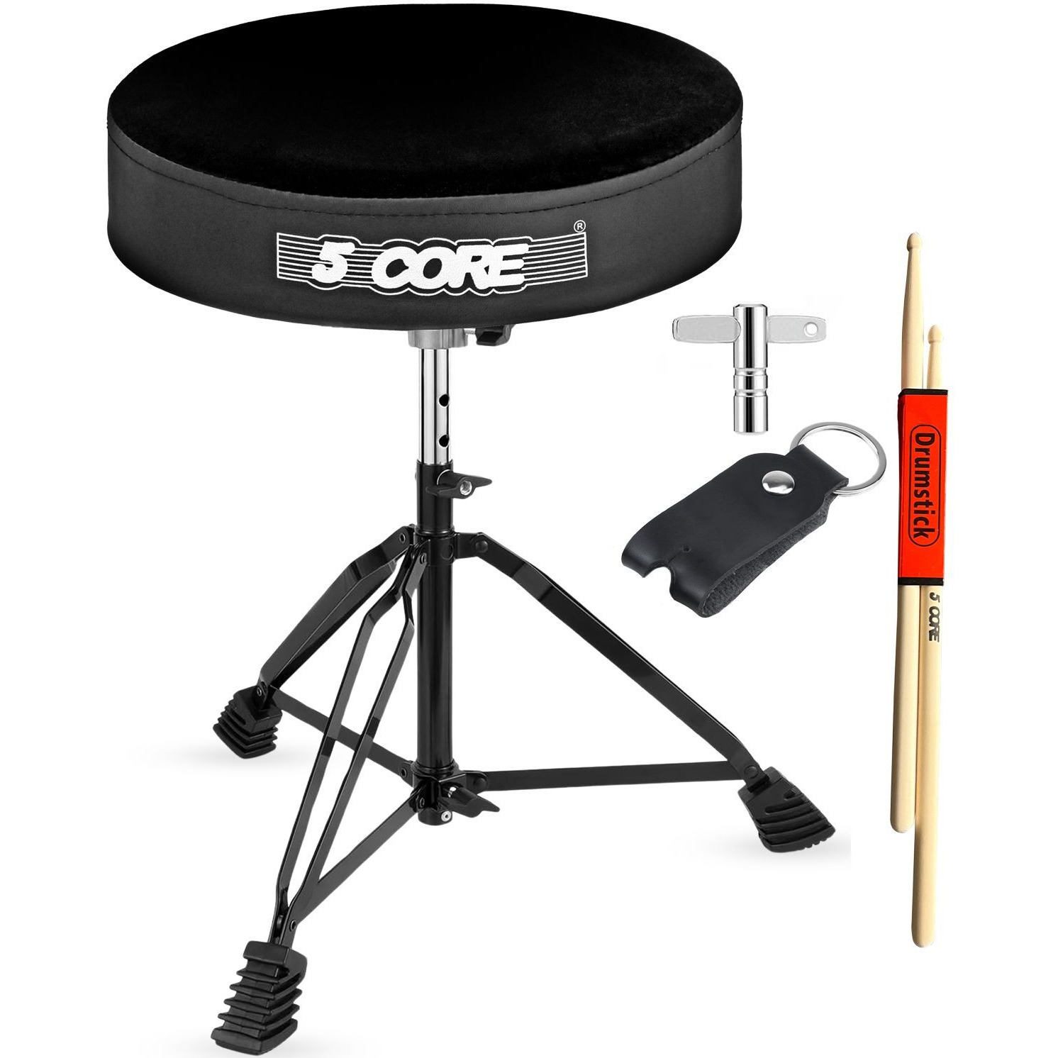 5 CORE Drum Throne Padded Guitar Stool Height Adjustable Music Chair Seat Universal for Adults & Kids with Anti Slip Rubber Feet - DS BLKCH VEL BLK