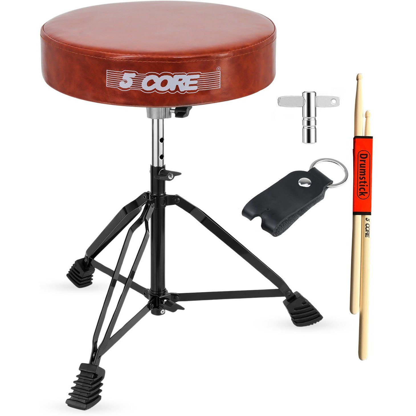 5 CORE Drum Throne Padded Guitar Stool Height Adjustable Music Chair Seat Universal for Adults & Kids with Anti Slip Rubber Feet - DS BLKCH CML BR