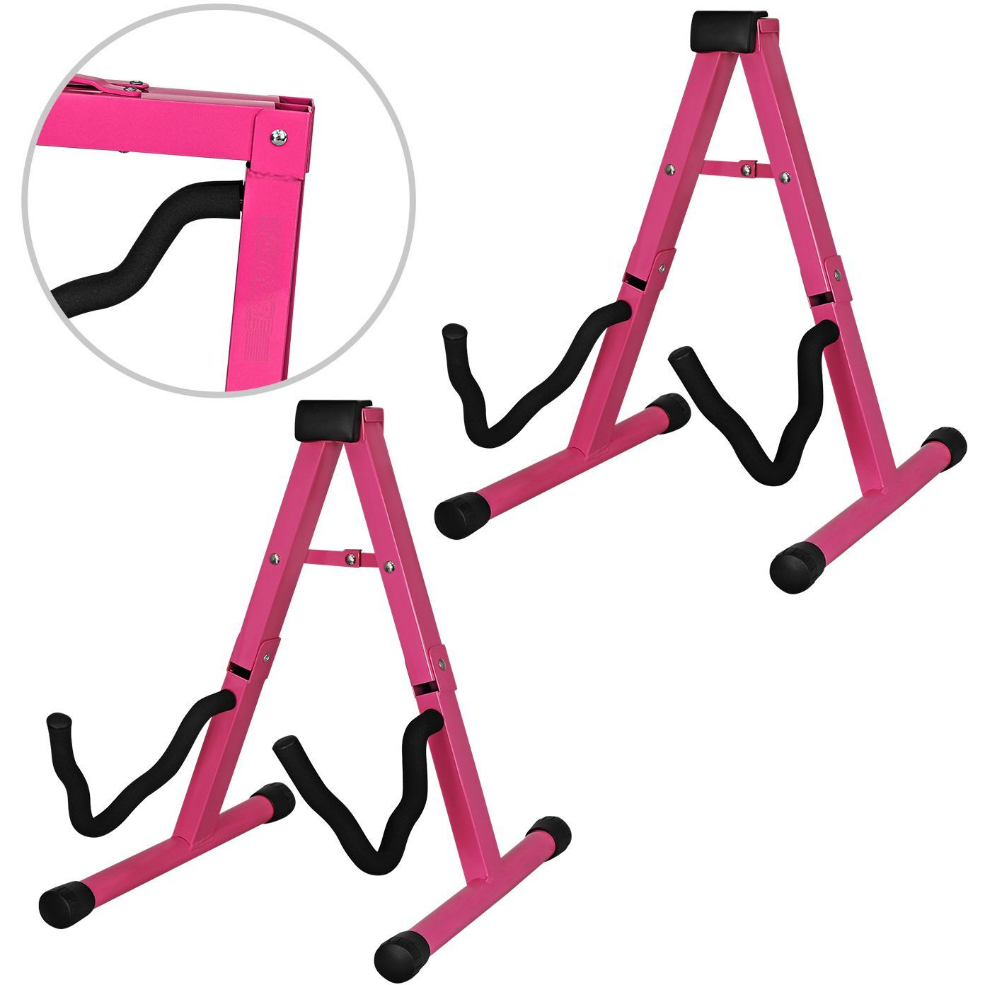 5 CORE Double Guitar Stand Floor 2Pcs Adjustable Heavy Duty A Frame Universal Folding Acoustic Electric Bass Mandolin Banjo Violin Holder Stands For On Stage Studio - GSS BPNK 2PCS