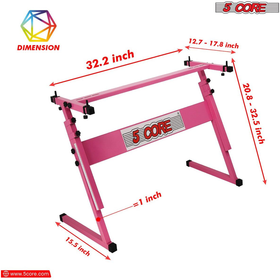 5 CORE Keyboard Stand Z Style Adjustable Electric Piano Riser Foldable & Sturdy Lift Holder For 54 61 Keys Instruments Baby Pink - KS Z1 BPNK