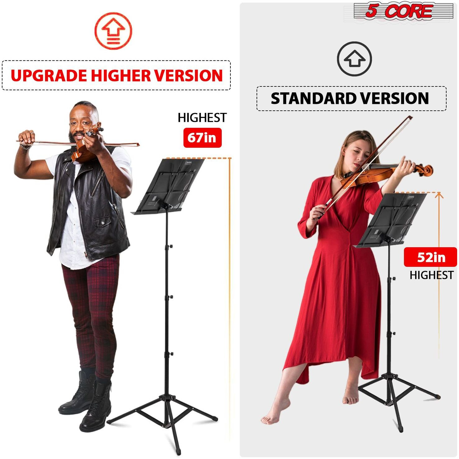 5 Core Music Stand 2 in 1 Dual Use Sheet Music Professional Portable Adjustable 27.6-67 Inch Folding Music Note Holder Tripod Stands - MUS FLD 4S WLGT