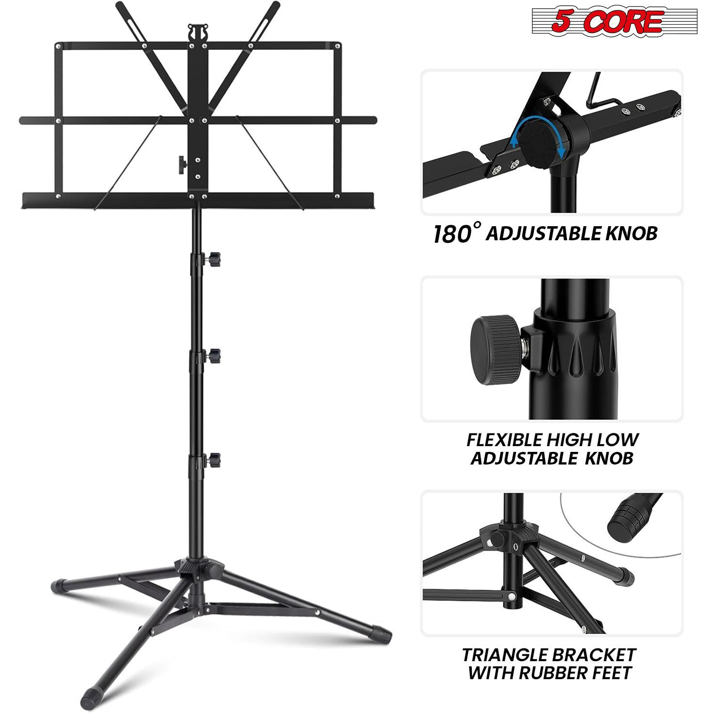 5 Core Music Stand 2 in 1 Dual Use Sheet Music Professional Portable Adjustable 27.6-67 Inch Folding Music Note Holder Tripod Stands - MUS FLD 4S WLGT