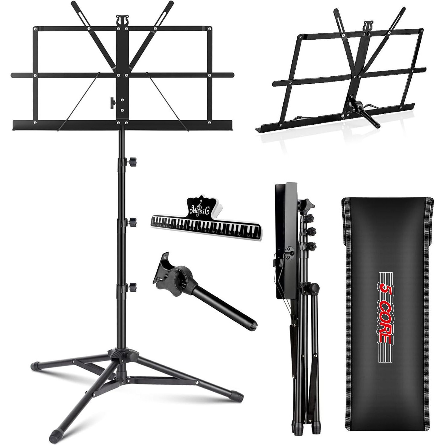 5 Core Music Stand 2 in 1 Dual Use Sheet Music Professional Portable Adjustable 27.6-67 Inch Folding Music Note Holder Tripod Stands - MUS FLD 4S