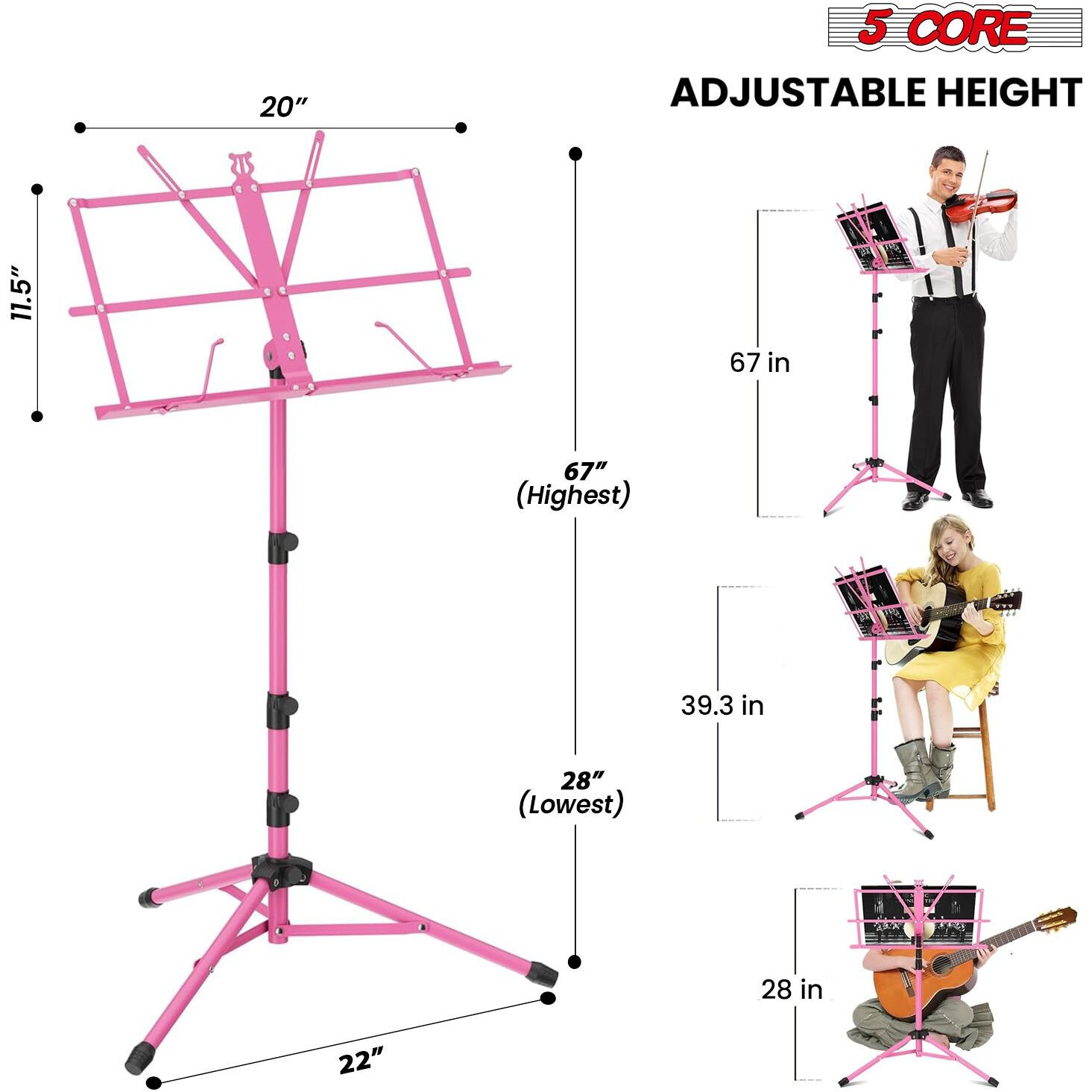 5 Core Music Stand 2 in 1 Dual Use Sheet Music Professional Portable Adjustable 27.6-67 Inch Folding Music Note Holder Tripod Stands - MUS FLD 4S