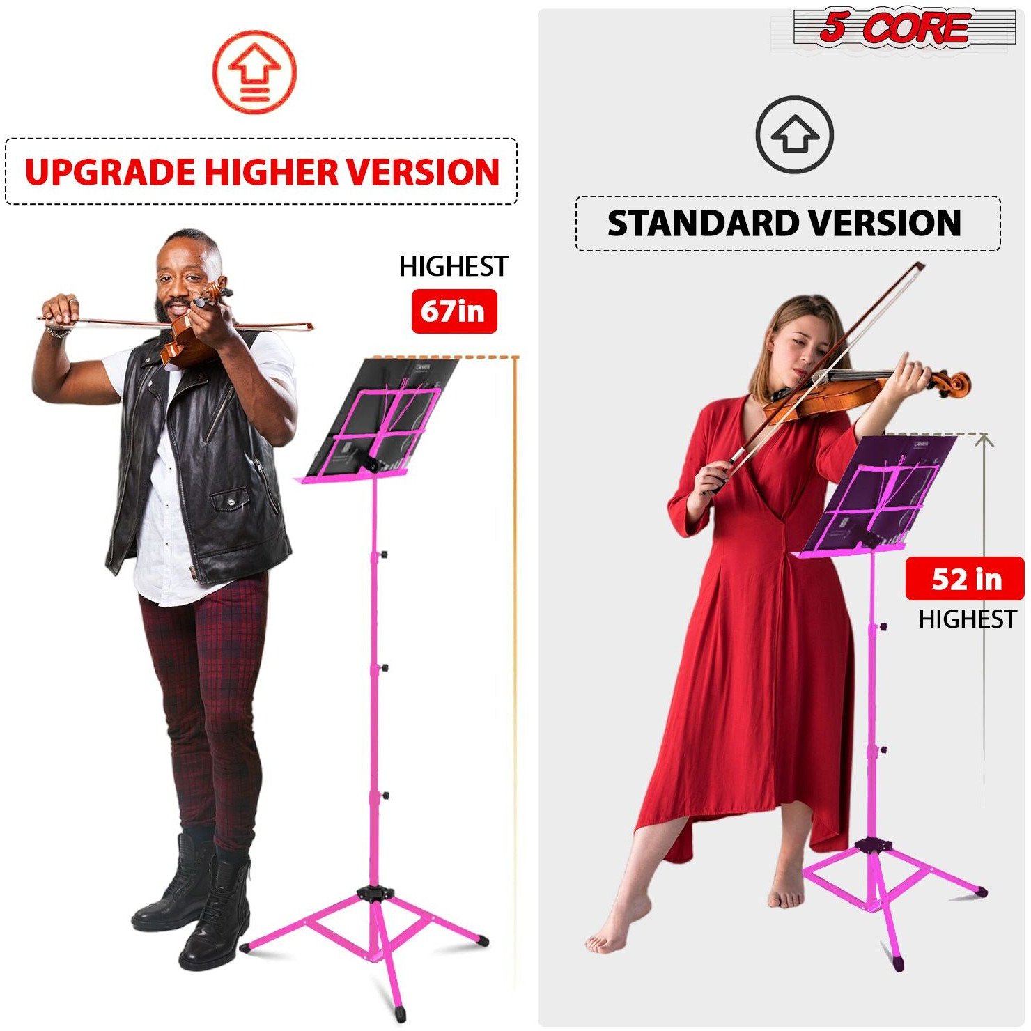 5 Core Music Stand 2 in 1 Dual Use Sheet Music Professional Portable Adjustable 27.6-67 Inch Folding Music Note Holder Tripod Stands - MUS FLD 4S