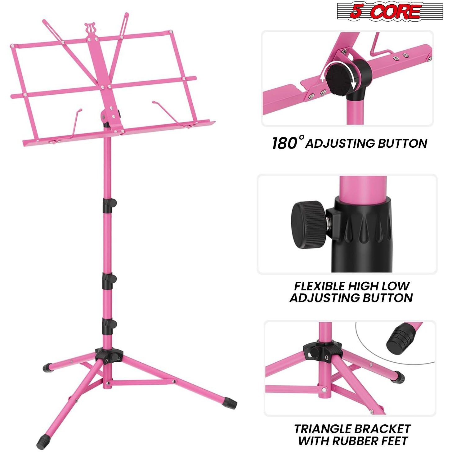 5 Core Music Stand 2 in 1 Dual Use Sheet Music Professional Portable Adjustable 27.6-67 Inch Folding Music Note Holder Tripod Stands - MUS FLD 4S WLGT