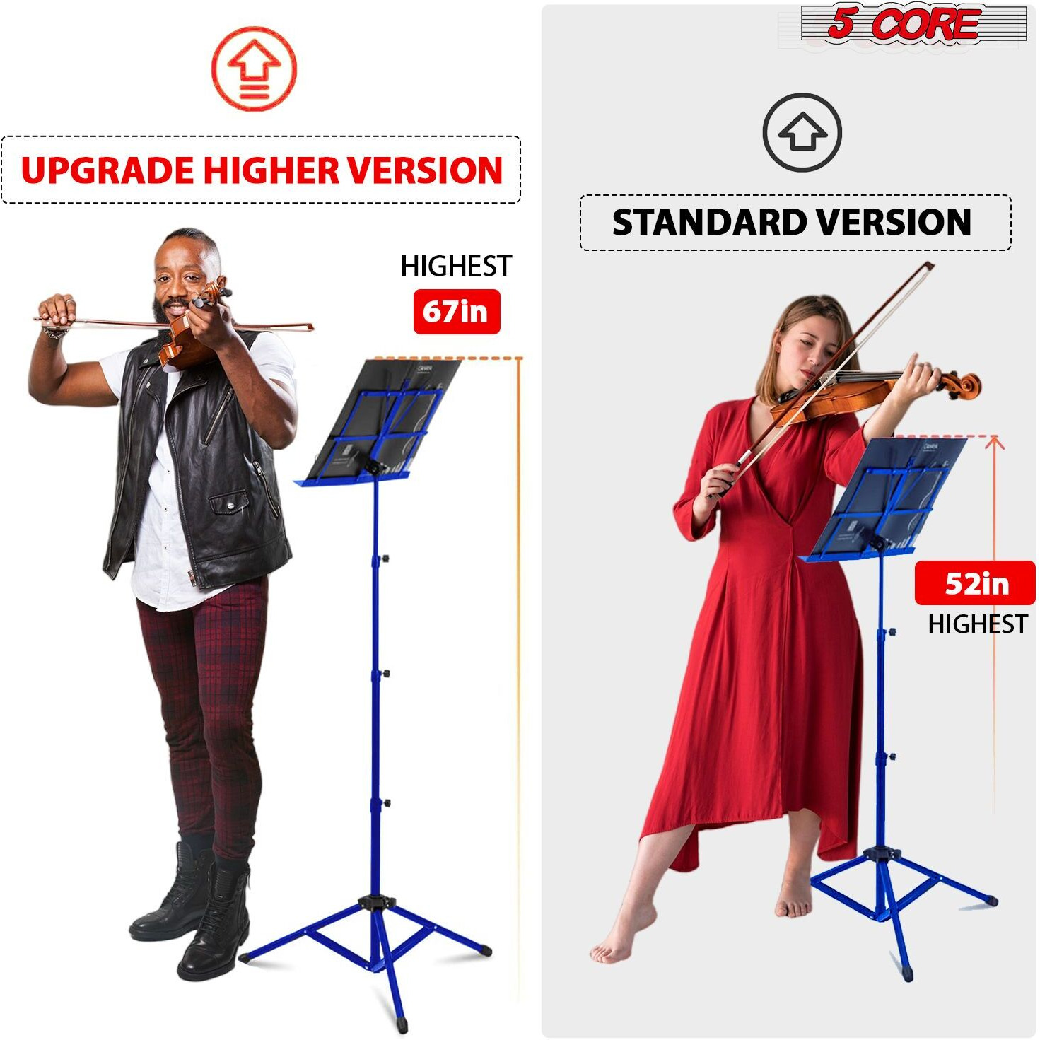 5 Core Music Stand 2 in 1 Dual Use Sheet Music Professional Portable Adjustable 27.6-67 Inch Folding Music Note Holder Tripod Stands - MUS FLD 4S
