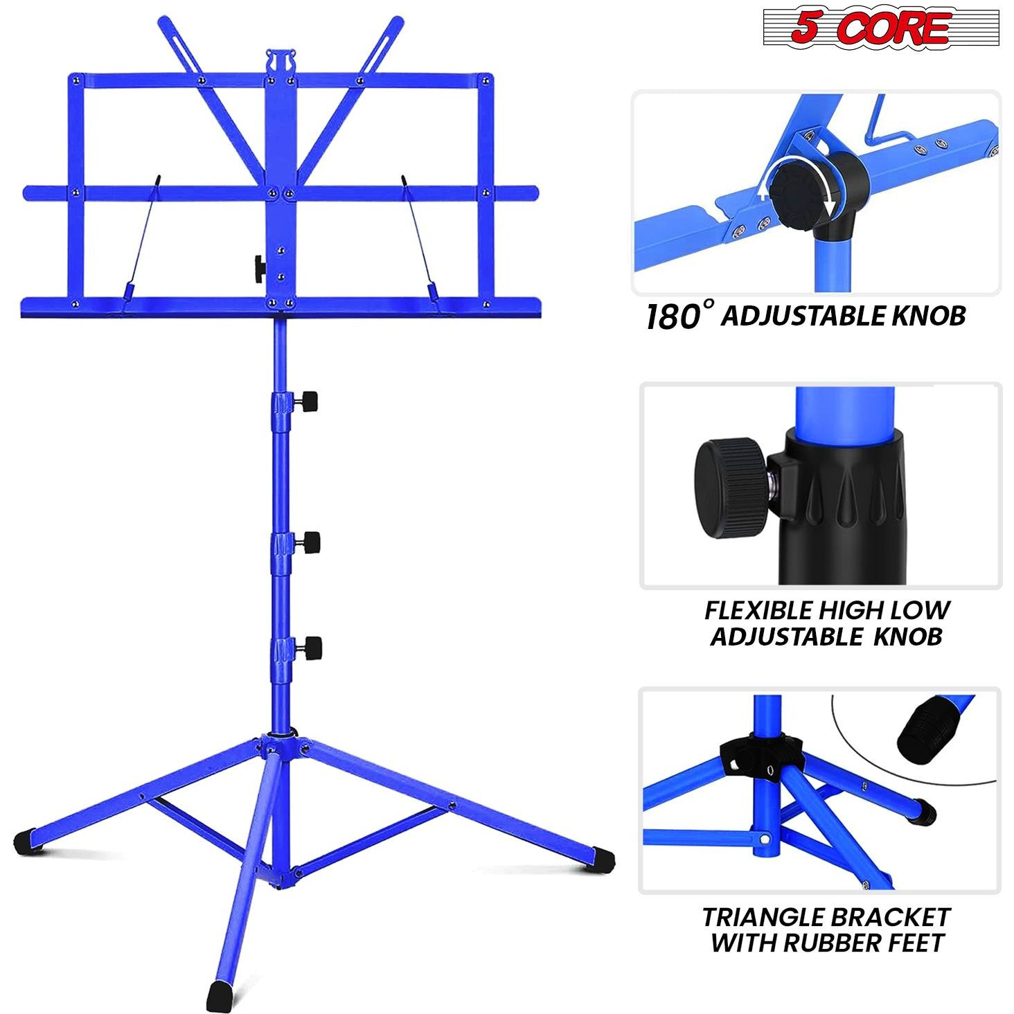 5 Core Music Stand 2 in 1 Dual Use Sheet Music Professional Portable Adjustable 27.6-67 Inch Folding Music Note Holder Tripod Stands - MUS FLD 4S