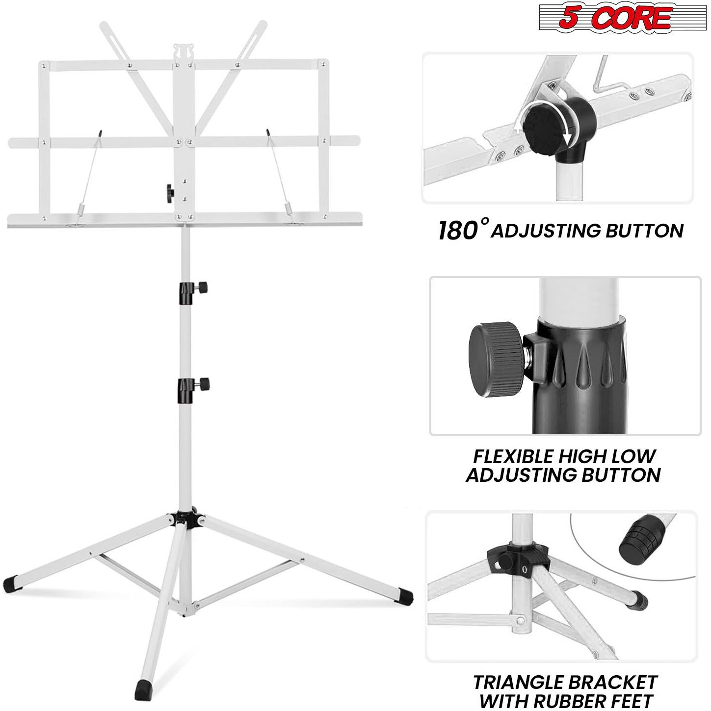 5Core Music Stand For Sheet Music Portable Tripod Adjustable Folding Note Holder - MUS FLD WH