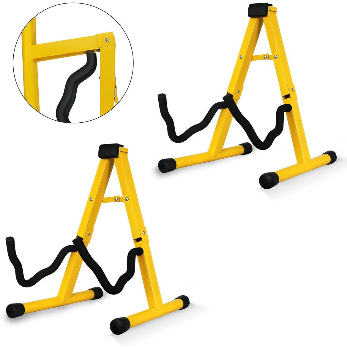 5 CORE Double Guitar Stand Floor 2Pcs Adjustable Heavy Duty A Frame Universal Folding Acoustic Electric Bass Mandolin Banjo Violin Holder Stands For On Stage Studio - GSS YLW 2PCS