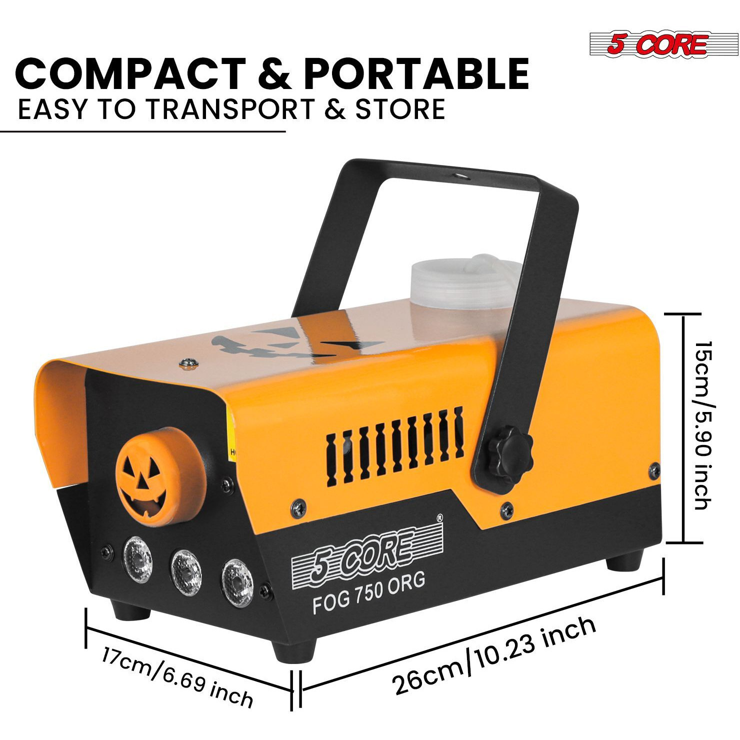5 Core Fog Smoke Machine 750W & 2700CFM LED Lights Effect Low Lying Indoor 250ML Fog Maker with Fogger for Halloween with 1 Wired Receiver & RGB Remote Controls - FOG 750 ORG