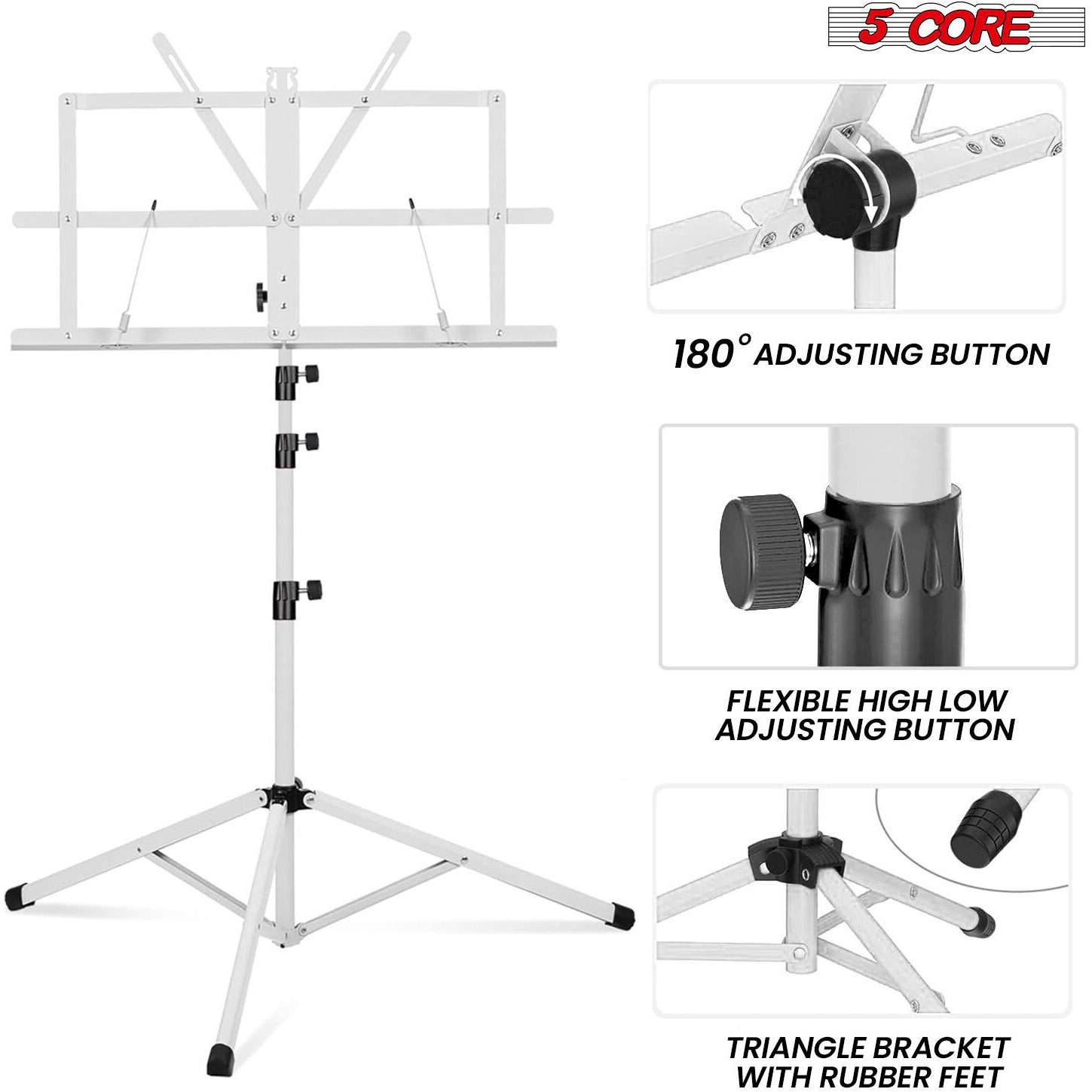 5 Core Music Stand 2 in 1 Dual Use Sheet Music Professional Portable Adjustable 27.6-67 Inch Folding Music Note Holder Tripod Stands - MUS FLD 4S