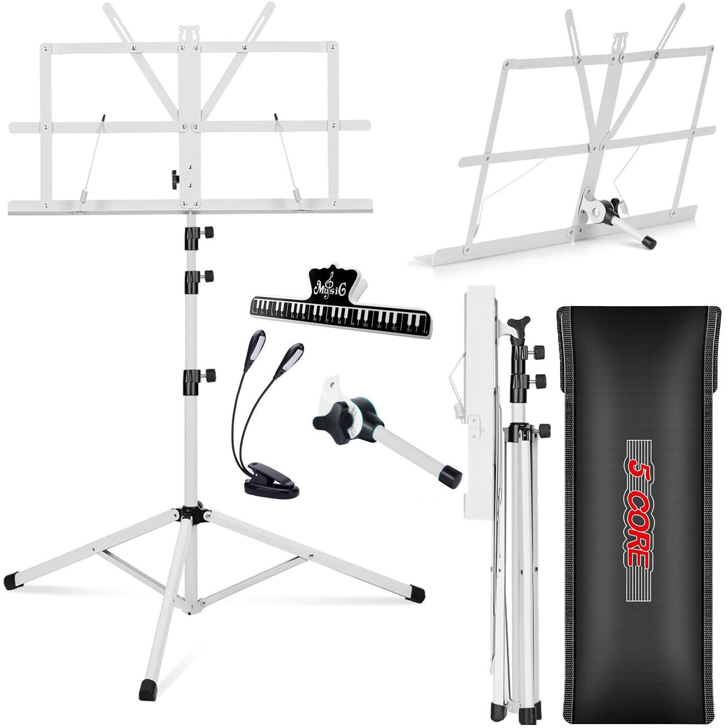 5 Core Music Stand 2 in 1 Dual Use Sheet Music Professional Portable Adjustable 27.6-67 Inch Folding Music Note Holder Tripod Stands - MUS FLD 4S WLGT