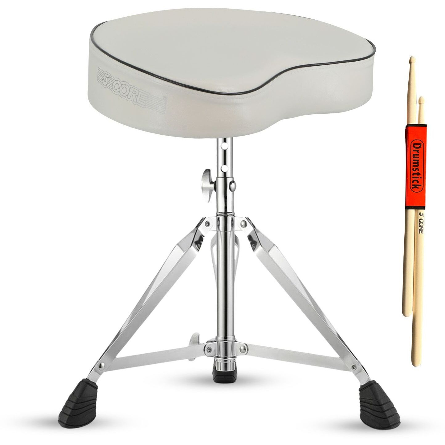 5 CORE Drum Throne Thick Padded Comfortable Guitar Stool with Memory Foam Adjustable Padded Keyboard Chair Metal Piano Stool Premium Musician Chair White DS CH WH SDL