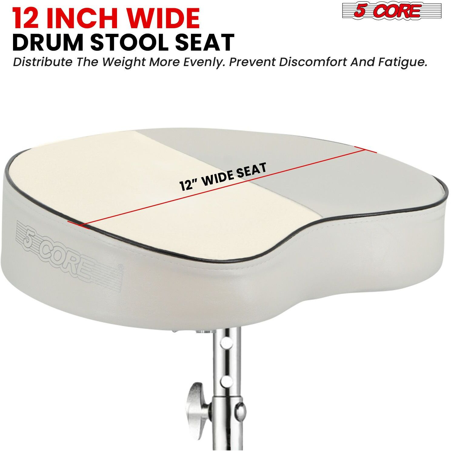 5 CORE Drum Throne Thick Padded Comfortable Guitar Stool with Memory Foam Adjustable Padded Keyboard Chair Metal Piano Stool Premium Musician Chair White DS CH WH SDL