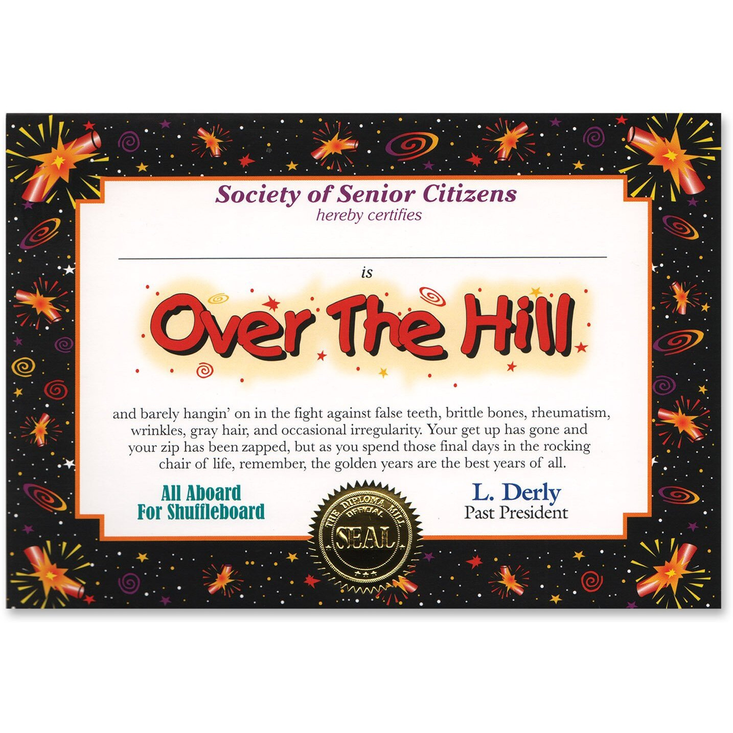 Over The Hill Certificate