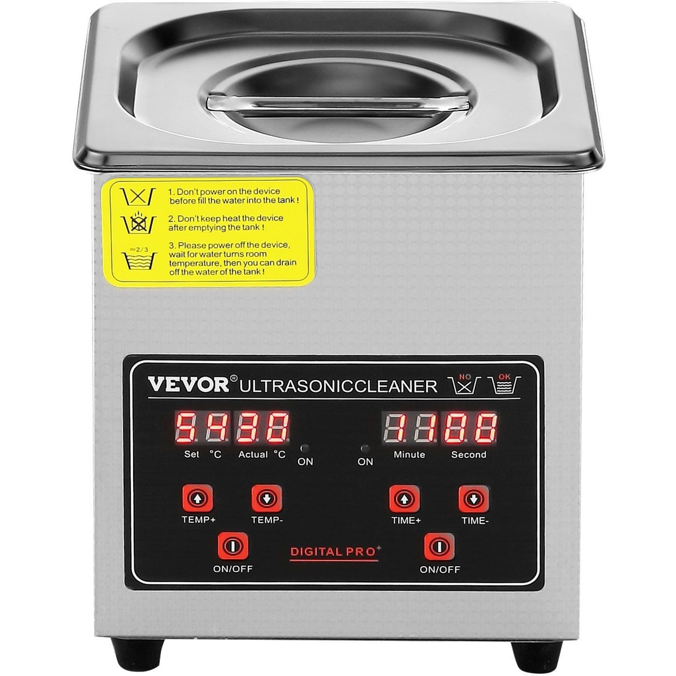 VEVOR Ultrasonic Cleaner with Digital Timer & Heater, Professional Ultra Sonic Jewelry Cleaner, Stainless Steel Heated Cleaning Machine for Glasses Watch Rings Small Parts Circuit Board (2L)
