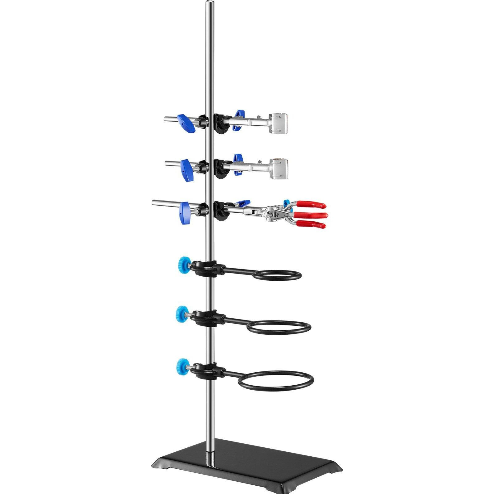 VEVOR Lab Stand Support, Laboratory Retort Support Stand Set, Steel Lab Stand 23.6" Rod and 8.3" x 5.7" Cast Iron Base, Includes Flask Clamps, a Burette Clamp and Cross Clamps