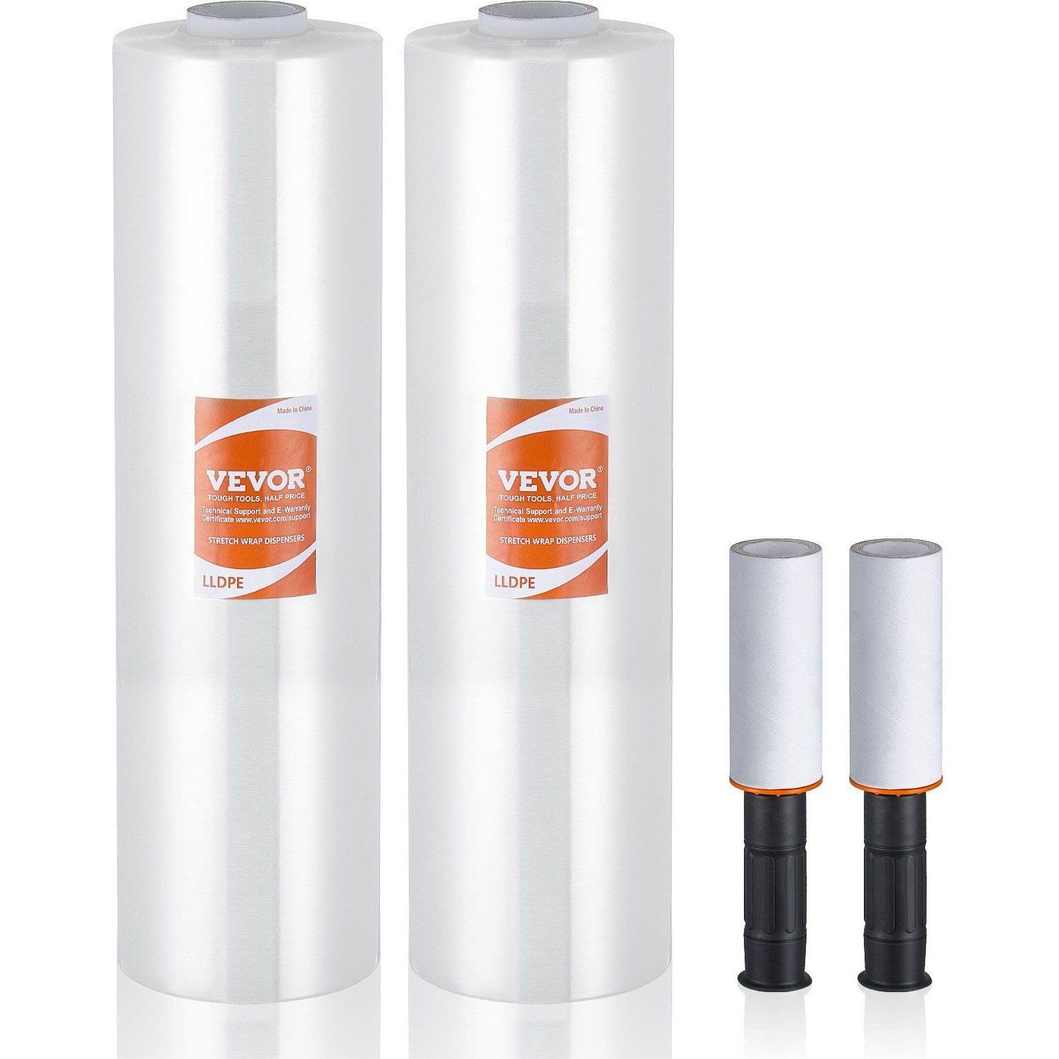 VEVOR Stretch Film, 15 inches x 1200 feet, 2 Pack, 80 Gauge Industrial Strength Clear Durable Stretch Wrap Roll, Heavy Duty Shrink Film Stretch Wrap with Handles for Pallet Wrapping Shipping Moving