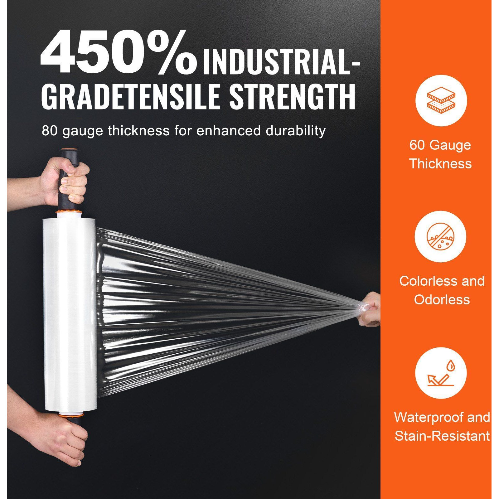 VEVOR Stretch Film, 15 inches x 1200 feet, 2 Pack, 80 Gauge Industrial Strength Clear Durable Stretch Wrap Roll, Heavy Duty Shrink Film Stretch Wrap with Handles for Pallet Wrapping Shipping Moving