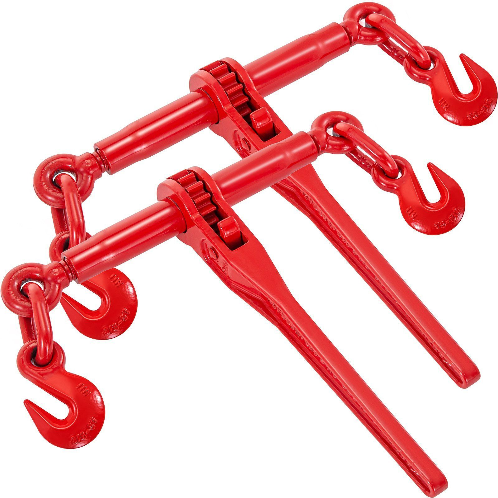 VEVOR 9215LBS 3/8" 1/2" Ratchet Binders 9,215 LBS Secure Working Load, G70 Hooks and Adjustable Length, for Grade 70-80 Chains, Tie Down, Hauling, Towing, 2-Pack, Red