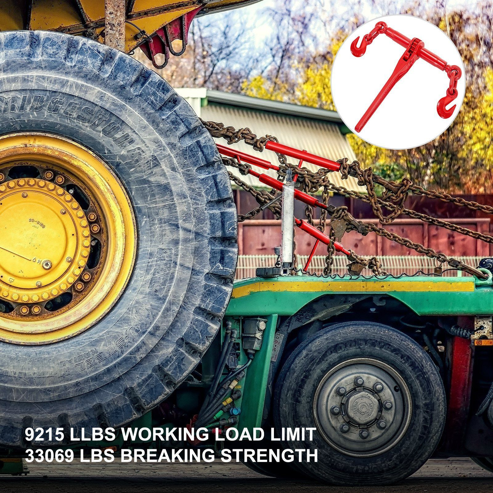 VEVOR 9215LBS 3/8" 1/2" Ratchet Binders 9,215 LBS Secure Working Load, G70 Hooks and Adjustable Length, for Grade 70-80 Chains, Tie Down, Hauling, Towing, 2-Pack, Red