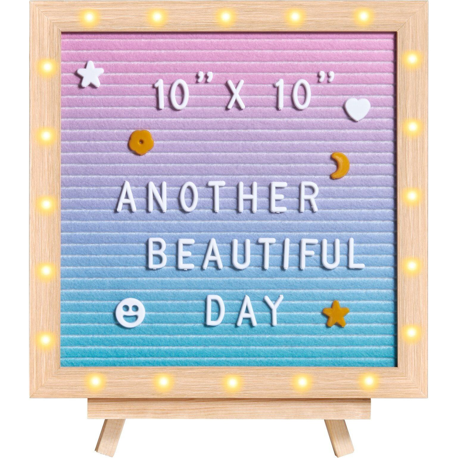 VEVOR Gradient Felt Letter Board, 10&quotx10" Felt Message Board, Changeable Sign Boards with 510 Letters, Stand, and Built-in LED Lights, Baby Announcement Sign for Home Classroom Office Decor Wedding