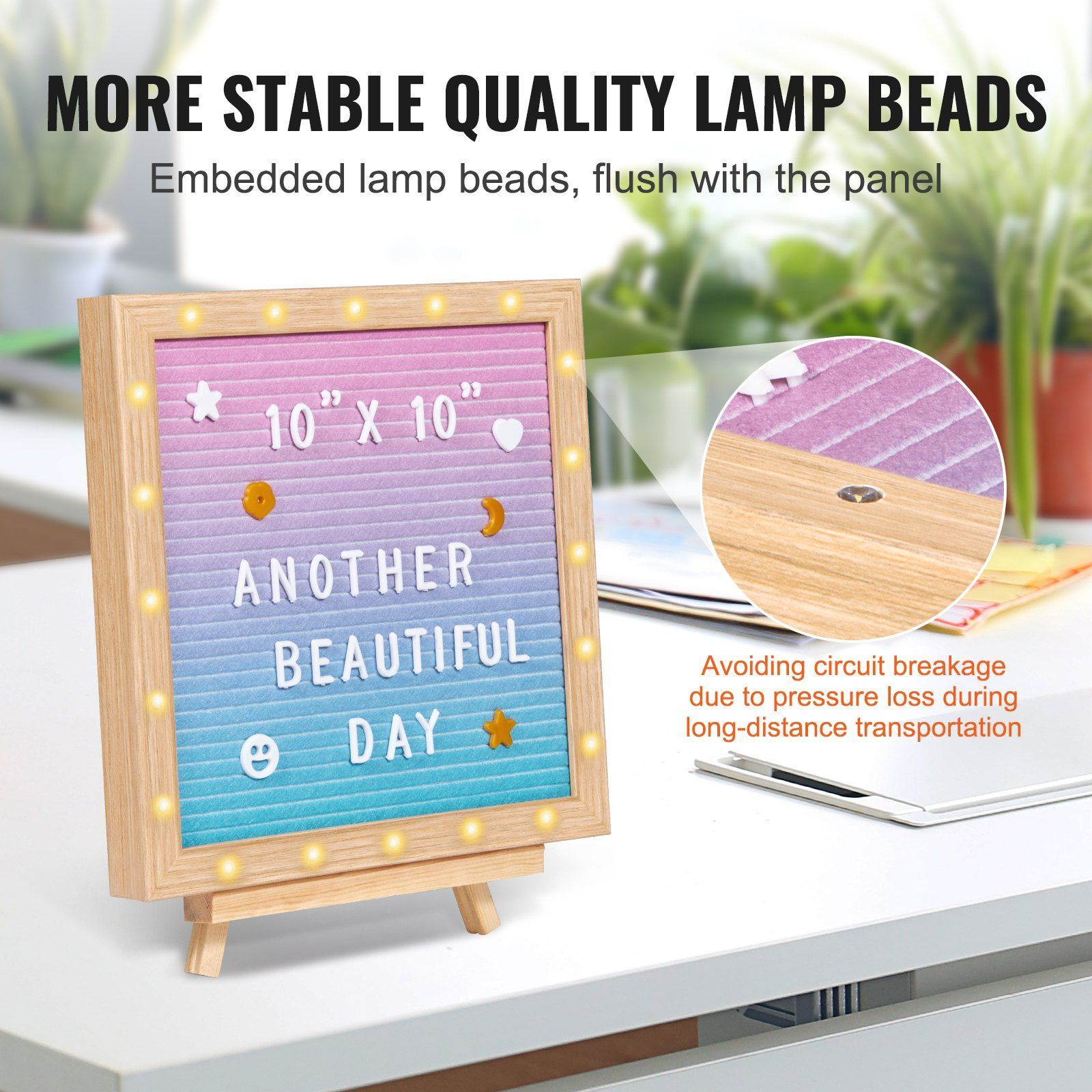 VEVOR Gradient Felt Letter Board, 10&quotx10" Felt Message Board, Changeable Sign Boards with 510 Letters, Stand, and Built-in LED Lights, Baby Announcement Sign for Home Classroom Office Decor Wedding