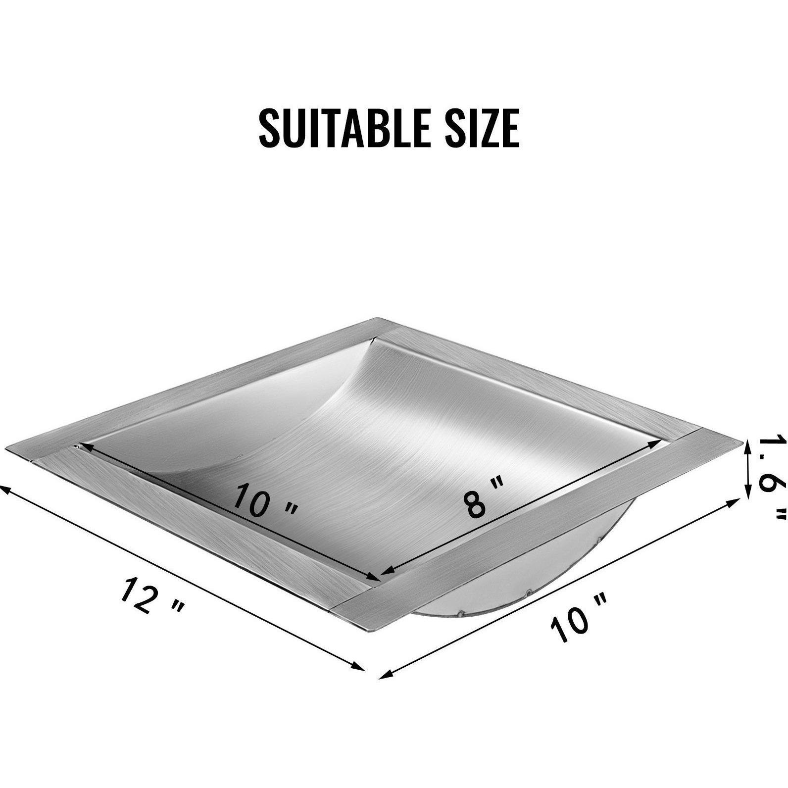VEVOR 304 Stainless Steel Drop-in Deal Tray 12" Deep x 10" Wide x 1.6" High Brushed Finish for Cash Register Window