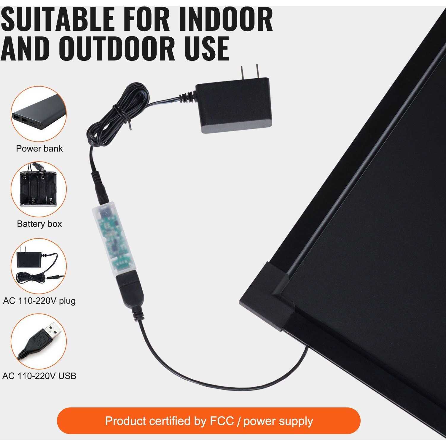 VEVOR LED Message Writing Board, 24&quotx16&quot Illuminated Erasable Lighted Chalkboard, Neon Effect Menu Sign Board, Drawing Board with 8 Fluorescent Chalk Markers and Remote Tested to UL Standards