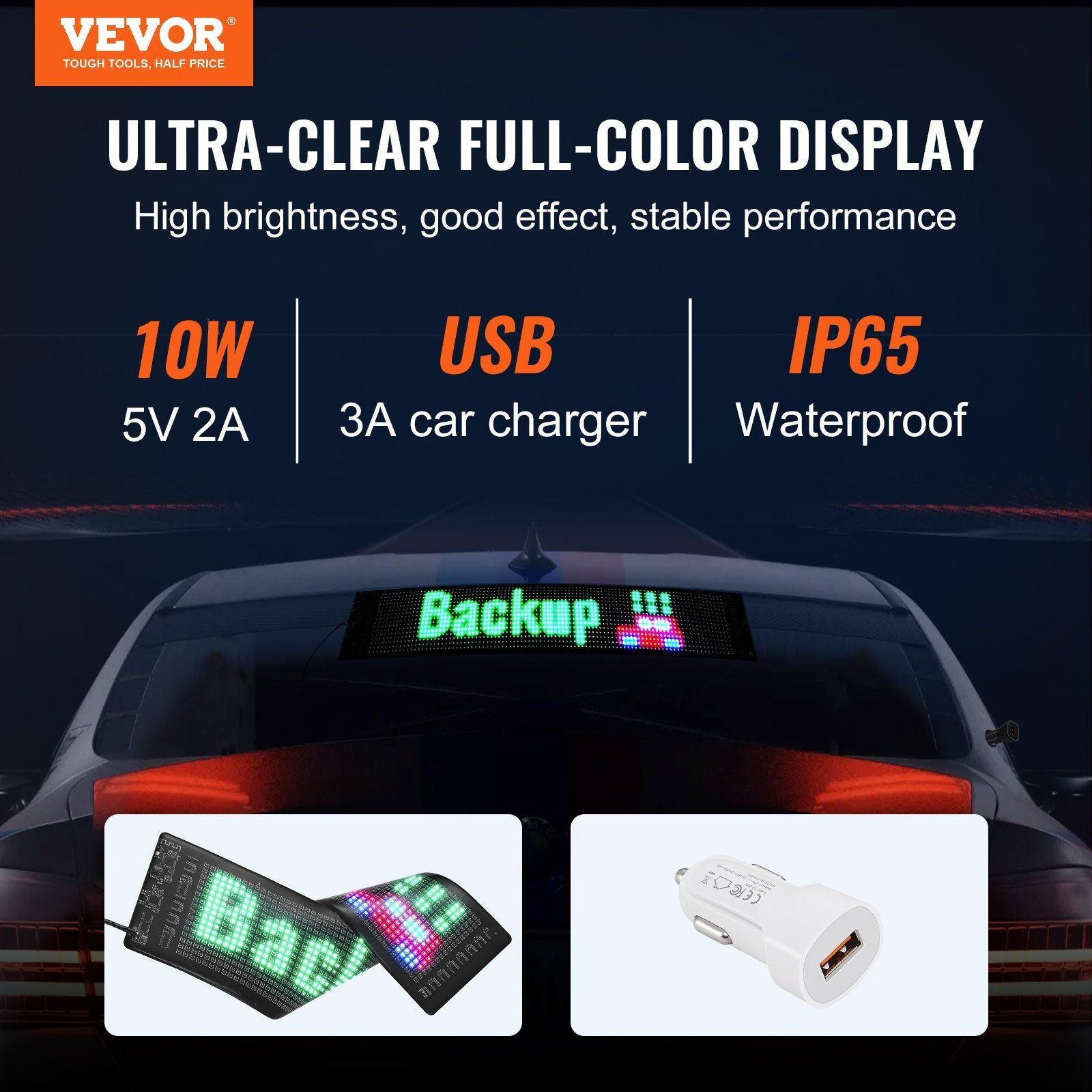 VEVOR Programmable LED Sign, P5 Full Color LED Scrolling Panel, DIY Custom Text Animation Pattern Display Board, Bluetooth APP Control Message Shop Sign for Store Business Car Bar Advertising, 15&quotx4"
