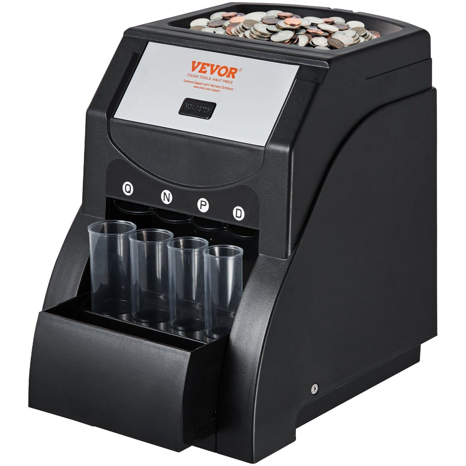 VEVOR USD Coin Sorter, Coin Sorter Machine for USD Coin 1 5 10 25, Sorts up to 230 Coins/min, Coin Sorter and Wrapper Machine Holds 200 Coins Included 4 Coin Tubes, Black