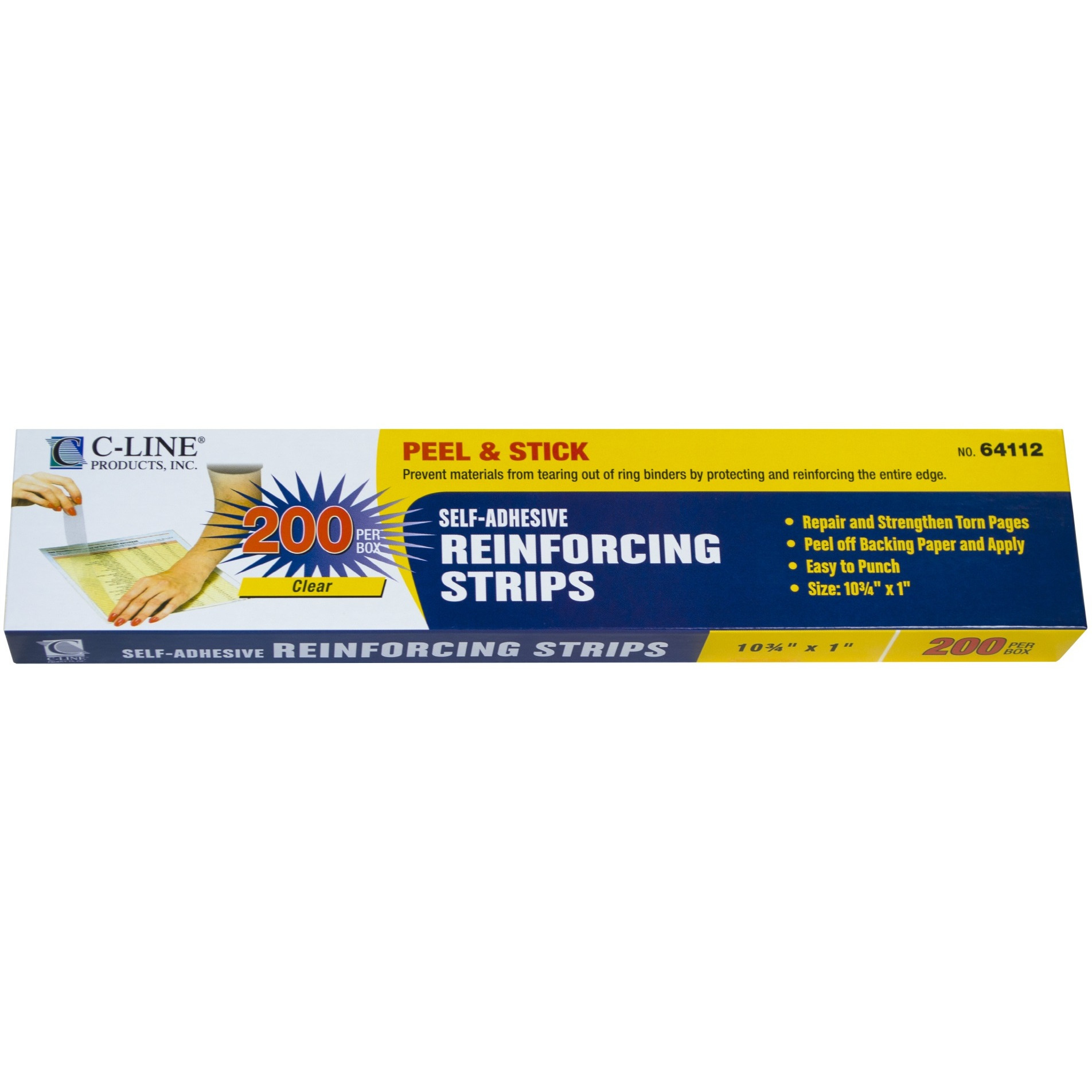 Self-Adhesive Reinforcing Strips, 10 3/4 x 1, 200/BX, 64112