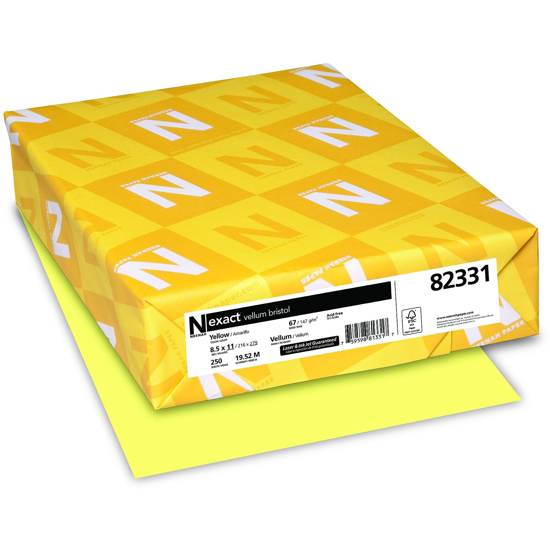 Exact Inkjet, Laser Vellum Paper - Yellow - 92 Brightness - Letter - 8 1/2 x 11 - 67 lb Basis Weight - 250 / Pack - FSC - Quick Drying, Durable, Acid-free, Heavyweight