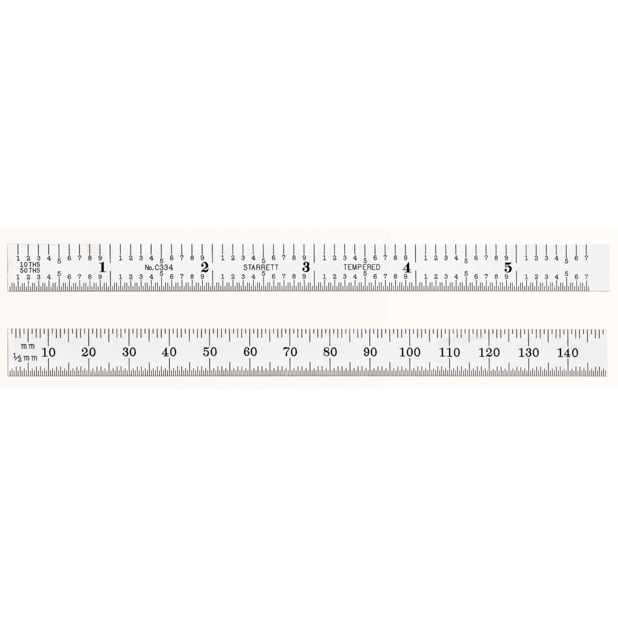 C334-150 150mm/5-3/4" Full-Flexible Rule - mm & Inch Graduations, mm & 1/2mm on One Side Quick-Reading 10ths & Aircraft Quick-Reading 50ths on Rev.