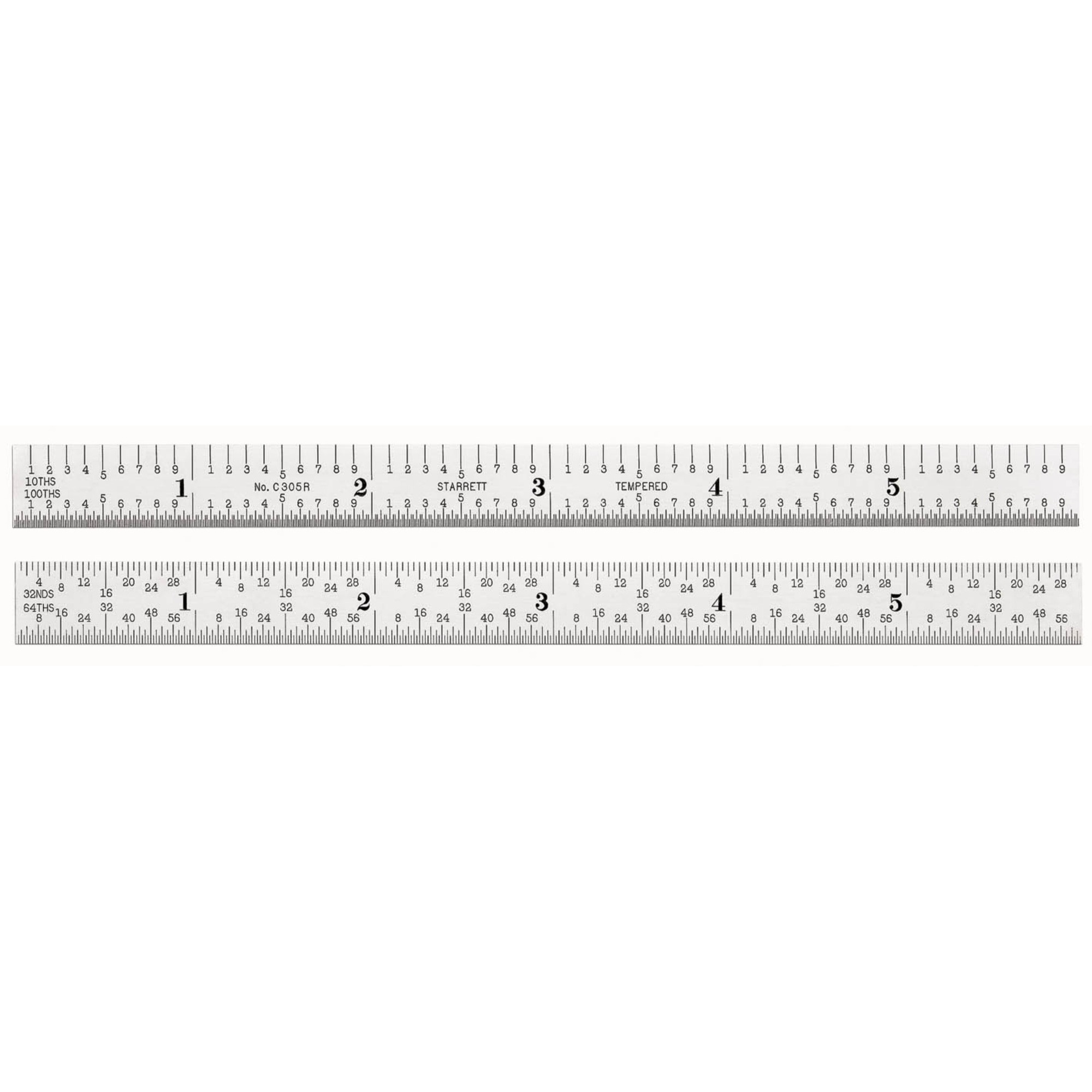C305R-6 Full Flexible Steel Rule with Inch Graduations, 5R Style Graduations, 6" Length, 1/2" Width, 1/64" Thickness