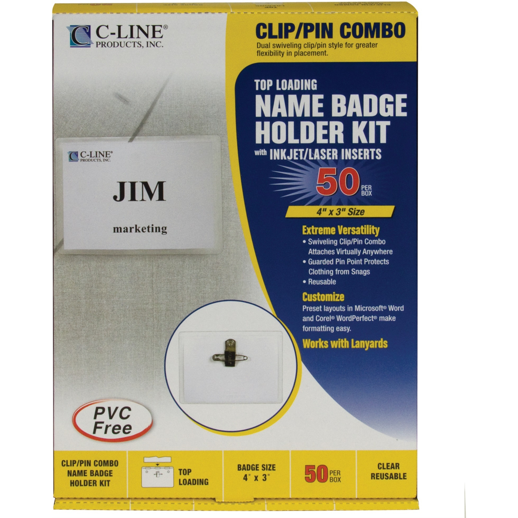 Clip/Pin Combo Style Name Badges, Sealed with inserts, 4 x 3, 50/BX, 95743