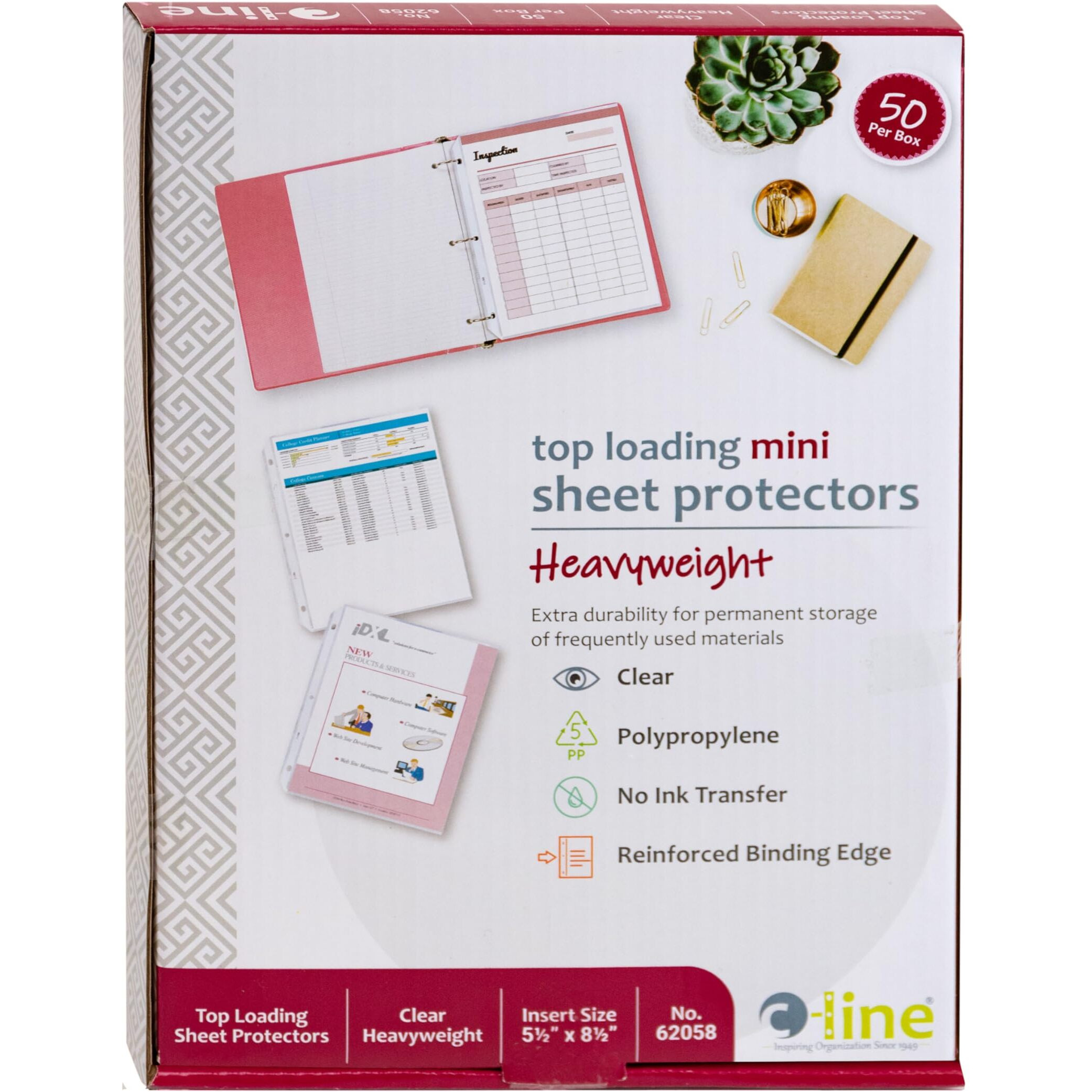 Heavyweight Polypropylene Sheet Protector, Mini clear, 8 1/2 x 5 1/2, 50/BX, 62058
