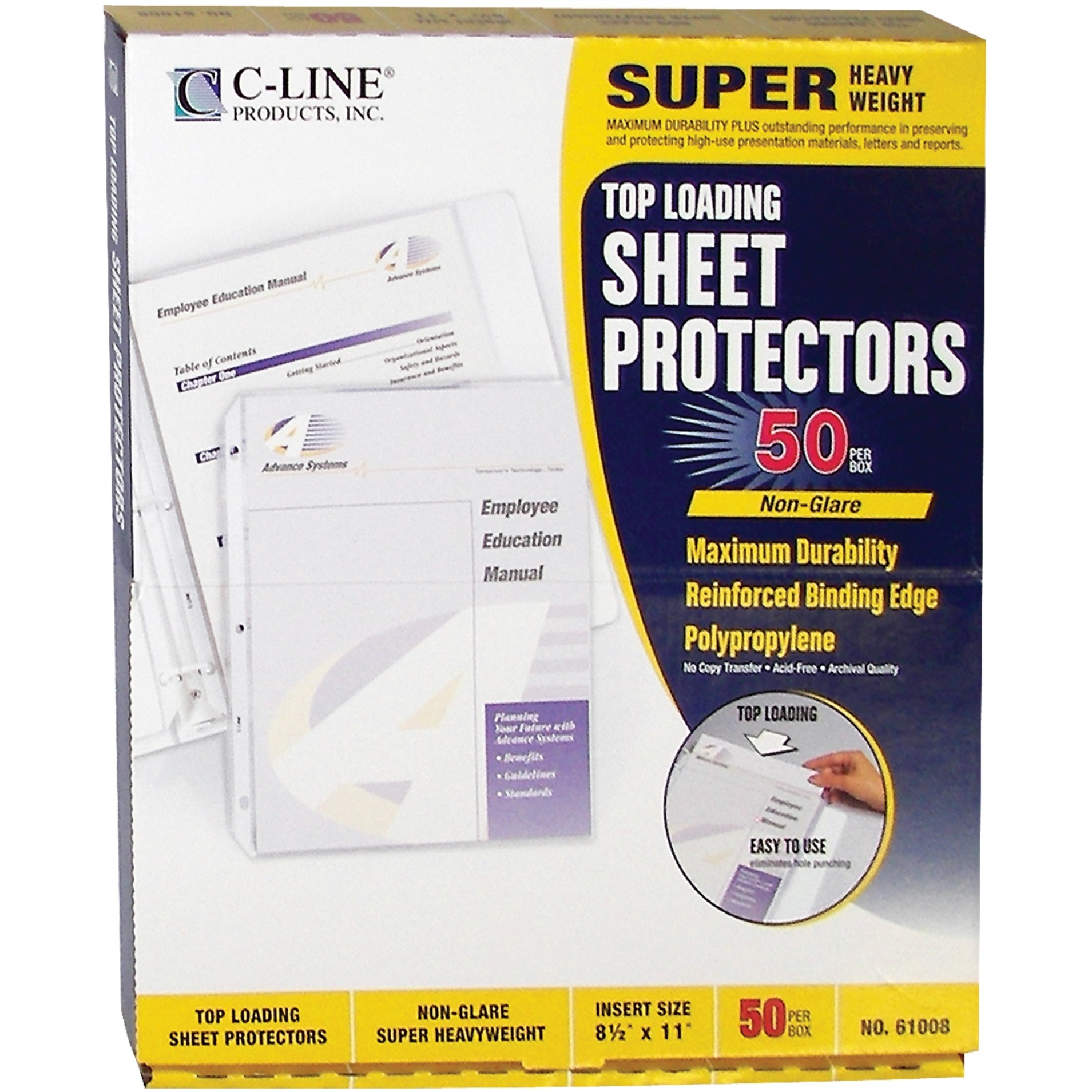 Super Heavyweight Polypropylene Sheet Protector, non-glare, 11 x 8 1/2, 50/BX, 61008