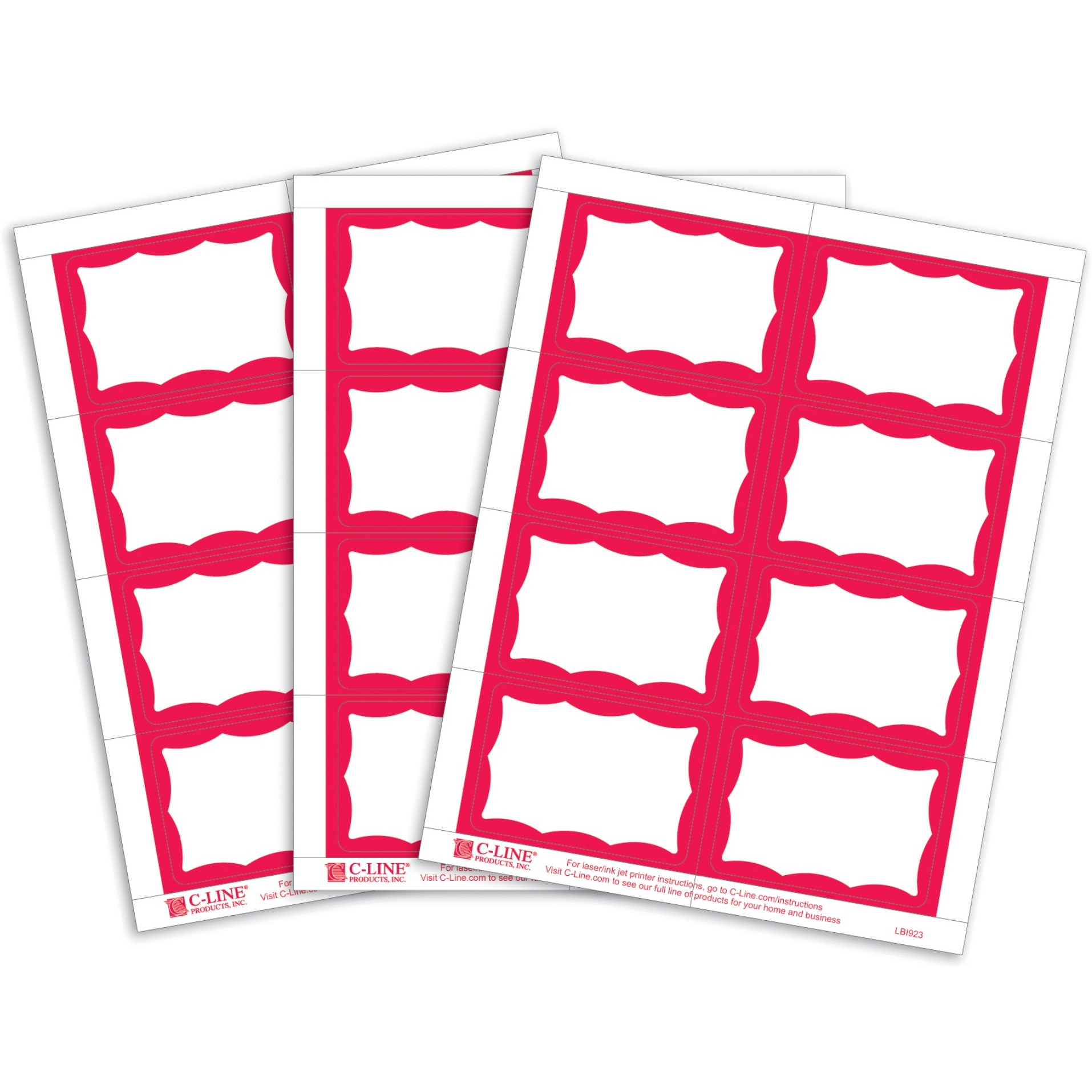 Laser Printer Name Badges, Red Border, 8/Sheet, 3 3/8 x 2 1/3, 200/BX, 92364
