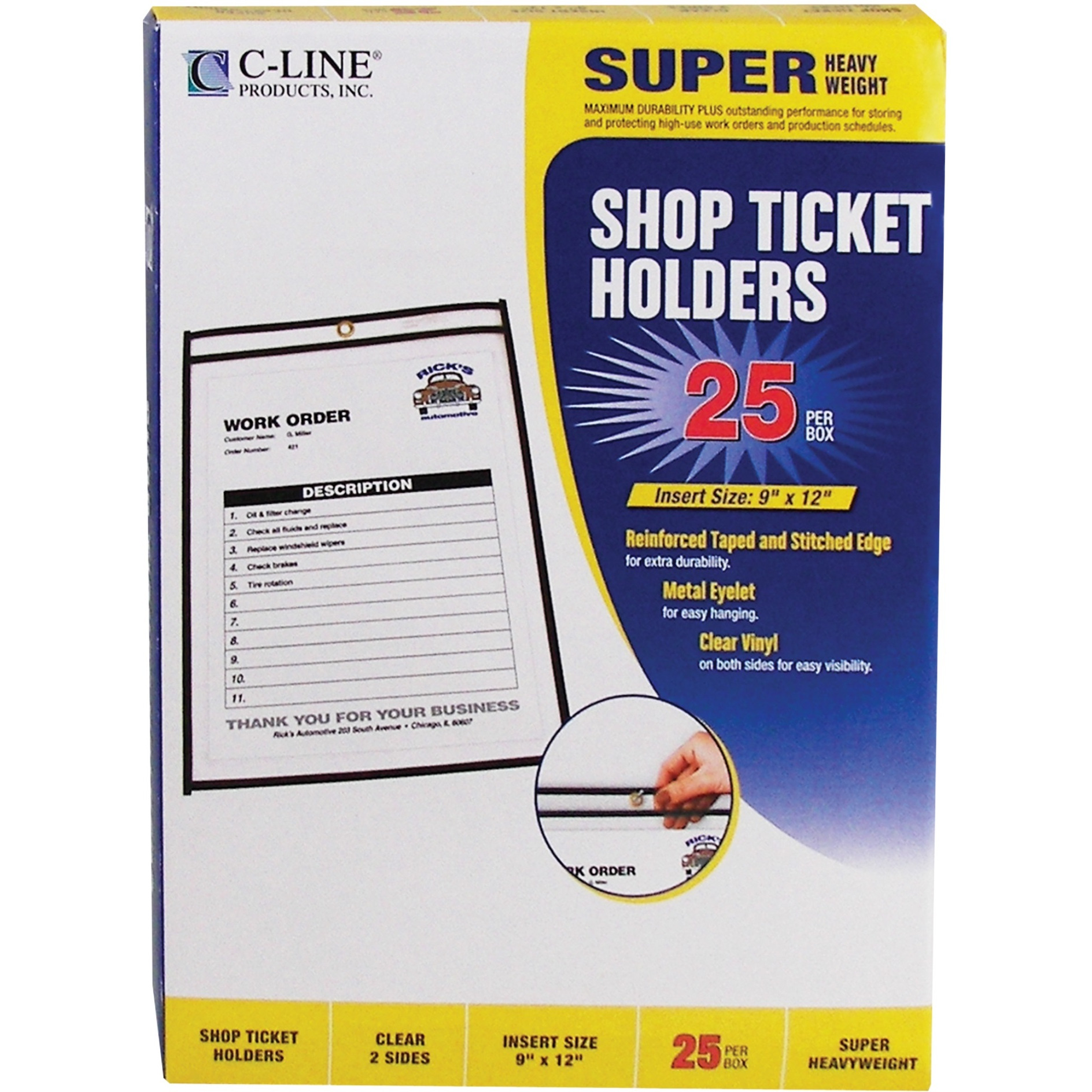 Shop Ticket Holders, Stitched, both sides clear, 9 x 12, 25/BX, 46912