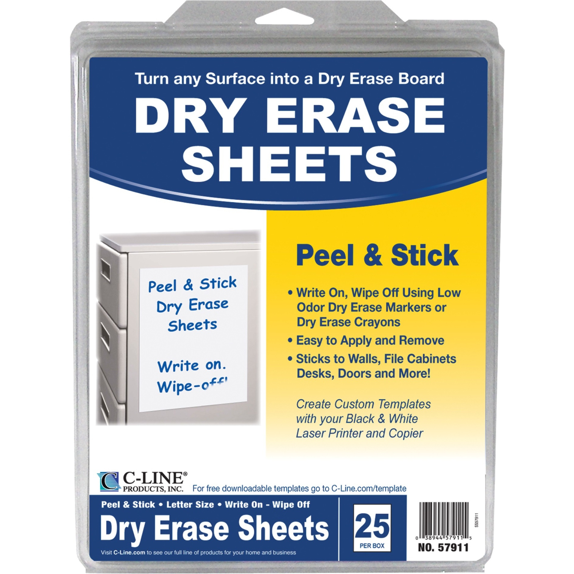 Peel & stick dry erase sheets, 11 X 8 1/2, 25/BX, 57911