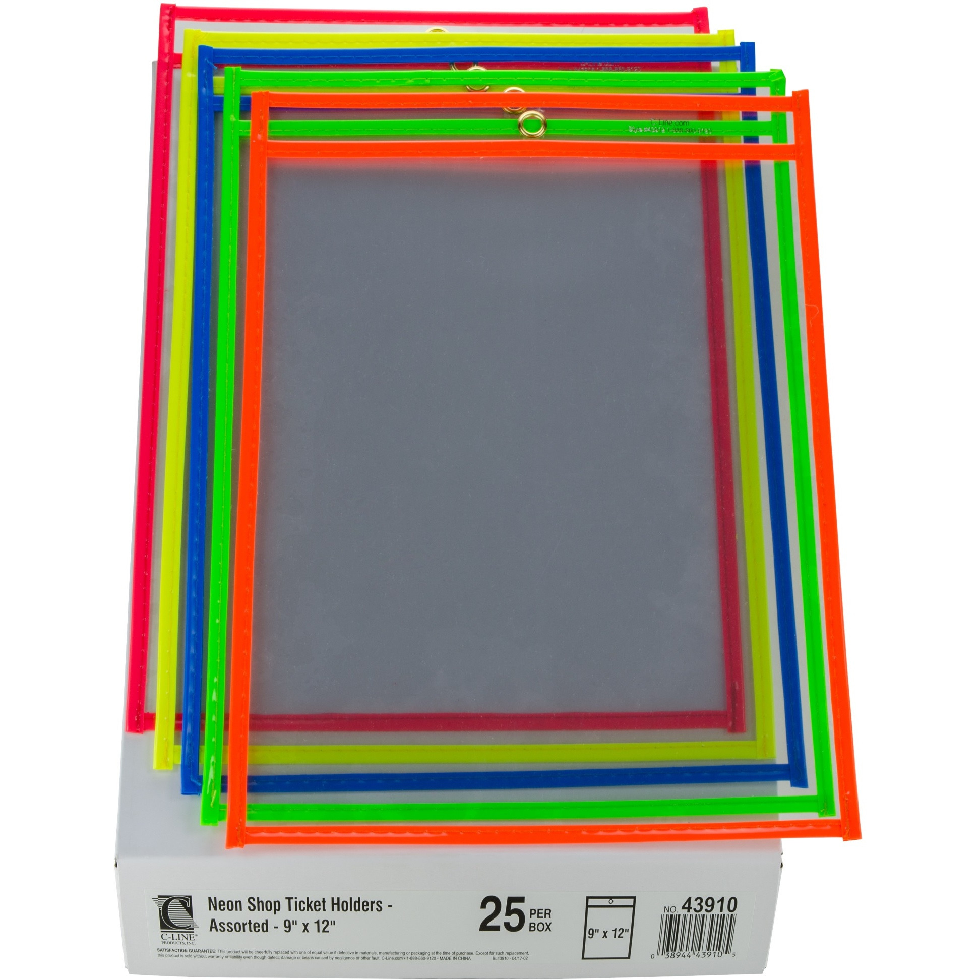 Stitched Shop Ticket Holder, Neon Assorted 5 color, 9 x 12, 25/BX, 43910