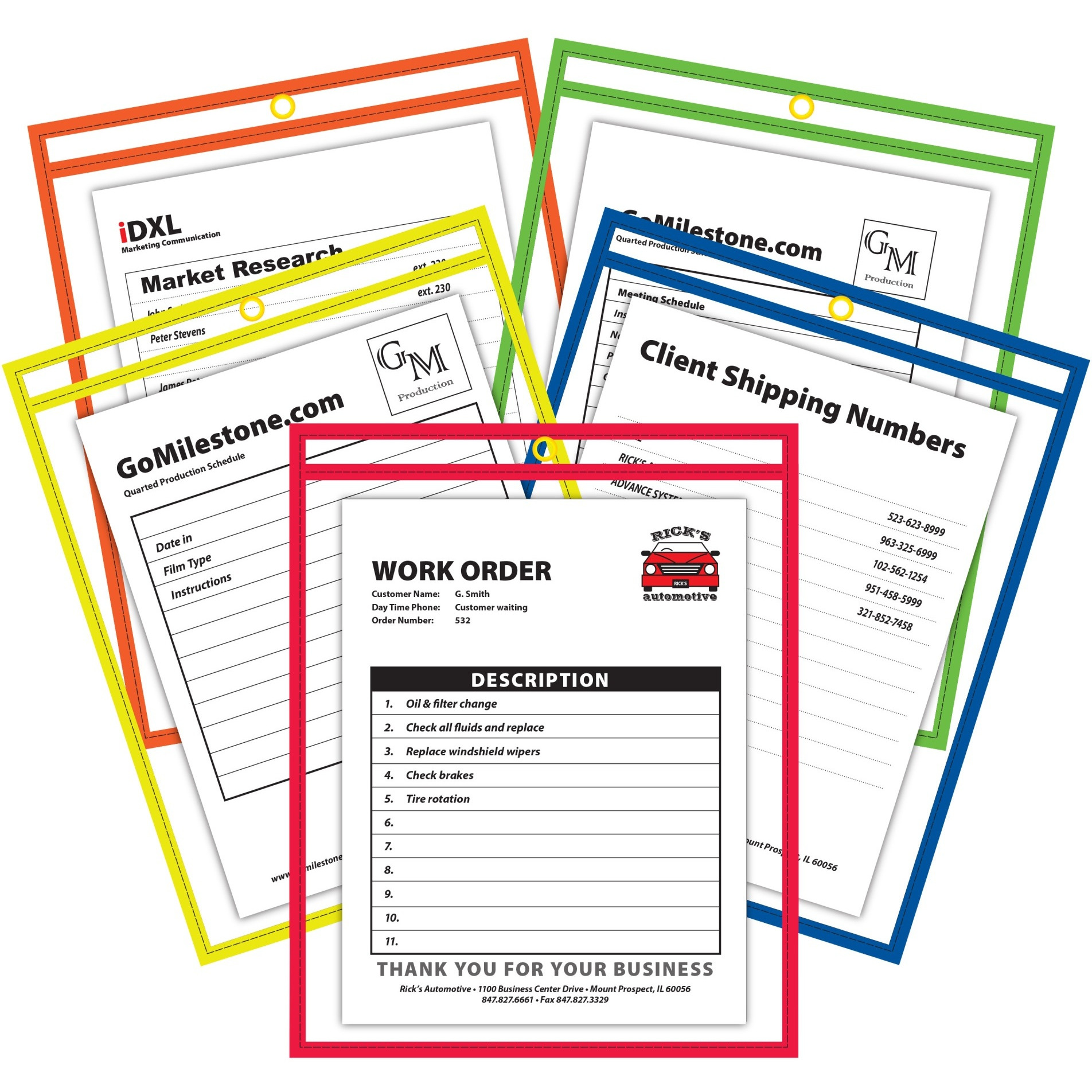 Stitched Shop Ticket Holder, Neon Assorted 5 color, 9 x 12, 25/BX, 43910