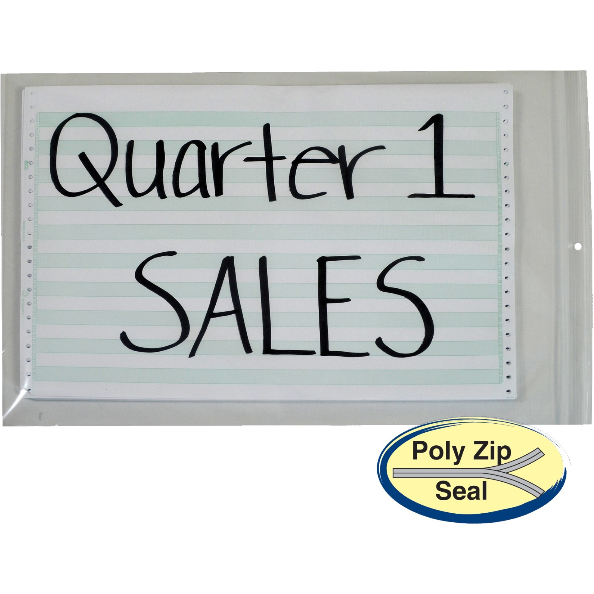Heavyweight Industrial Poly Zip Bags, Max.capacity 2 in. green bar computer paper, 13 x 16 3/4, 50/BX, 47014