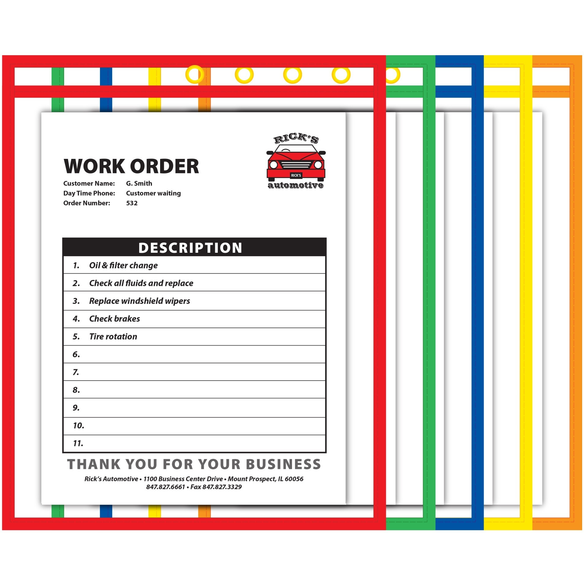 Stitched Shop Ticket Holder, Neon Assorted 5 color, 9 x 12, 10/PK, 43920
