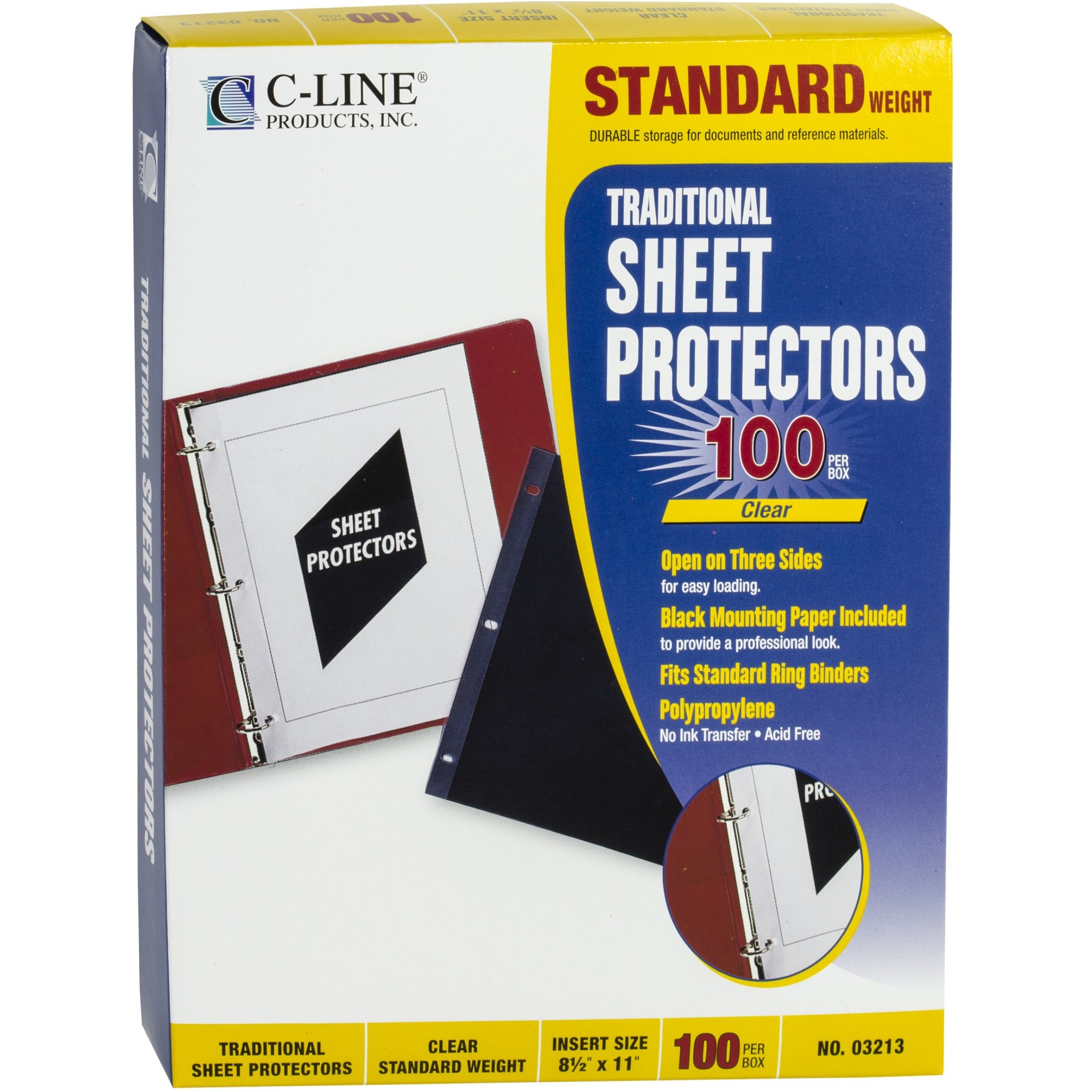 Traditional Polypropylene Sheet Protector, standard weight, 11 x 8 1/2, 100/BX, 03213